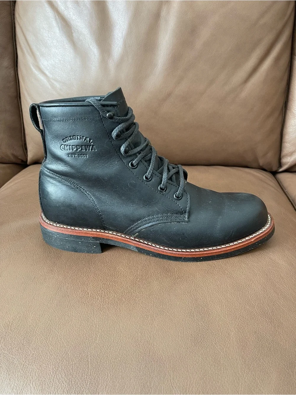Chippewa Men's Black Leather Lace-Up Boots Size 8.5 D Black